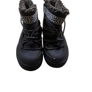 Toms Boys Snow Boots Size 7 Black Warm Fleece Lined Winter Outdoor Shoes